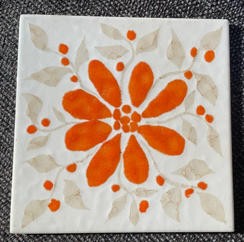 Villeroy & Boch Mettlach Ceramic Wall Tile Orange Flower "Esther 231" Vintage Cover