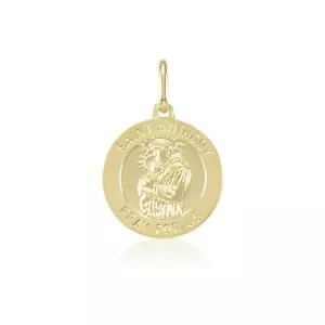 14K Massiv Gelbgold Saint Anthony Medaille Anhänger Runde St Halskette Charm Unisex - Bild 1 von 1