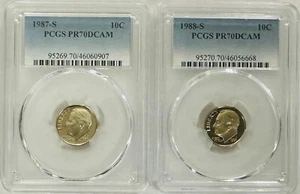 lot of 2 perfect PR70DCAM ROOSEVELT DIMES (1987 & 1988) # N15 - Picture 1 of 4