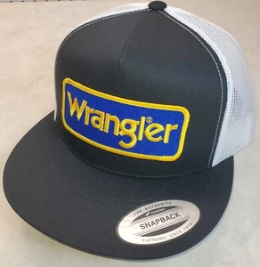 Wrangler Patch Trucker Hat /Yupoong Classic 6006 / 5 Panel Snapback Black/White - Picture 1 of 8