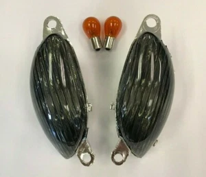99-07 GSX 1300R Hayabusa Ribbed SMOKE Turn Signals Front Signal Lights 2005 2006 - Picture 1 of 5
