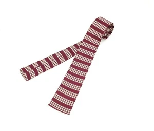 1950s Square Skinny Tie Mens Vintage Burgundy Red Striped Narrow Mad Men Necktie - Picture 1 of 5