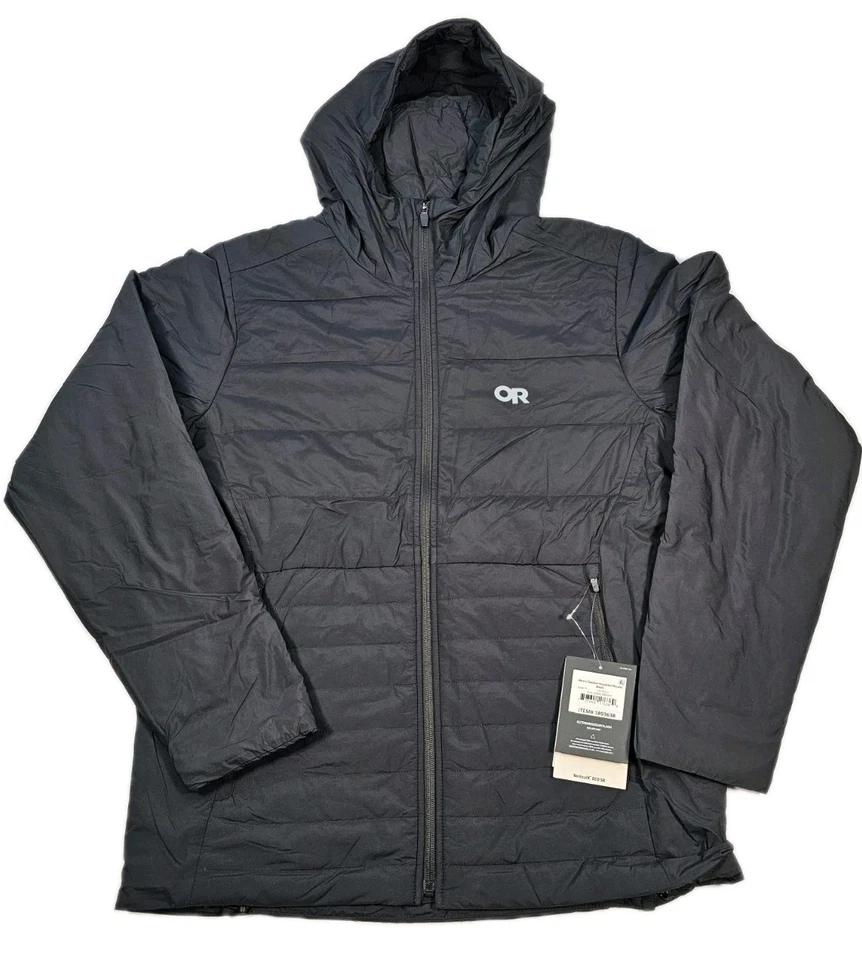 Outdoor Research 阴影绝缘连帽夹克男式中号黑色全新标签 — 第 1/4 张图片