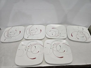 6 Corelle Quadratisch "Splendor Rot & Grau Wirbel 10,5" Essteller KOSTENLOSER VERSAND - Bild 1 von 11