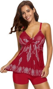 Women's 2 Piece Tankini Set Swimsuits Modest Tummy Control Slimming Bathing S... - Picture 1 of 6