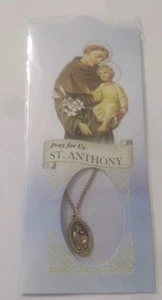 ST. ANTHONY "PRAY FOR US" NECKLACE & PRAYER CARD NEW IN PACKET - Picture 1 of 3