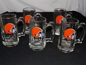 5 Vintage NFL Cleveland Browns logo helmet Glass Beer Stein Mug tumblers 10 Oz - Picture 1 of 5