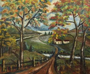 Vintage 1944 Original Vera D Lighthipe Ölgemälde signiert John Nighland Händler - Bild 1 von 13