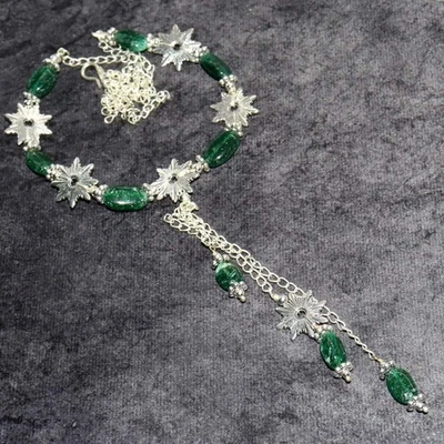 Hot Deal Green Aventurine 925 Silver Plated Beaded Necklace 18" GW - Image 1 of 3