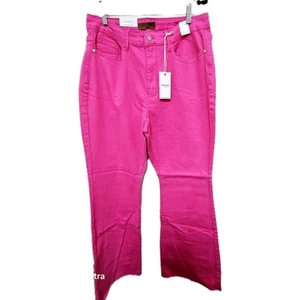 New Judy Blue Denim Women’s Flare Jeans Size 16W Hot Pink Raw Hem Stretch W/ Tag - Picture 1 of 17