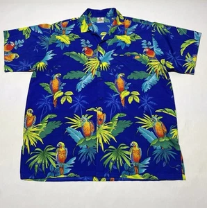 Blau Multi Tropical Papagei Beach Wear hell geknöpftes Hemd Herren L Urlaubsort - Bild 1 von 21