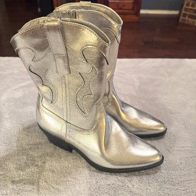 Botas femininas NOBO prata metálica cowboy tamanho 9 couro sintético cowgirl rockabilly - Imagem 1 de 4