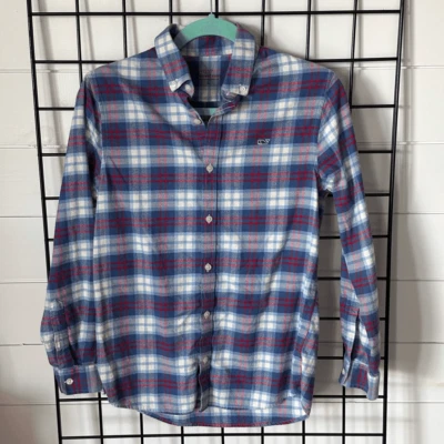 Vineyard Vines Plaid Flannel Shirt Boys L Red/Navy/White Preppy Fall Classic - Image 1 of 4