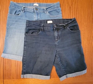 (Lot of  2) 1989 Place Jean Shorts Size 14 Girls Blue Denim Button Zipper Nice - Picture 1 of 6