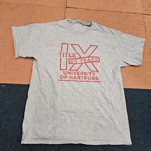 University Of Hartford Title IX Mens Graphic T-Shirt Small Gray 1972 50 Years Q0 - Picture 1 of 7