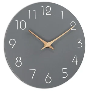 Modern Clock Grey Wall Clock With Wooden Hands New - Picture 1 of 1