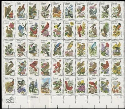 1982, US STATE BIRDS AND FLOWERS, COMPLETE PANE OF 50, PRINTED ON DOUBLE PAPER - Image 1 of 2