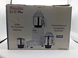 Preethi Eco Plus Mixer Smerigliatrice 110 Volt per uso in USA/Canada, Bianco, 3 Barattoli - Foto 1 di 1