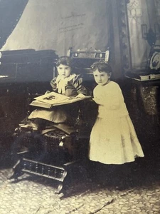 Antique Wood Framed Photo of Spooky Victorian Children Gothic Eastlake - Picture 1 of 7
