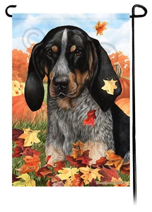 Falling Leaves Garden Flag - Bluetick Coonhound - Picture 1 of 1