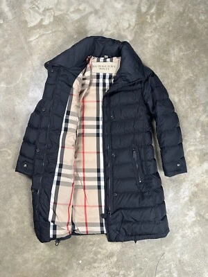 BURBERRY BRIT DOWN PUFFER COAT JACKET BLACK FULL ZIP WOMENS SIZE S LONG PARKA — 第 1/4 张图片