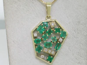 Smaragd Brillant Anhänger 585 Gelbgold 14Kt 12 Smaragde 7 Brillanten Zertifikat - Bild 1 von 7