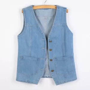 Damen Denim Weste Weste Mantel Jacke ärmellose Outwear Retro Cardigan - Bild 1 von 12