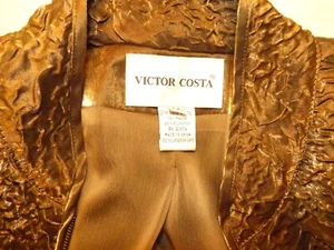 Chaqueta vintage para mujer años 90 Victor Costa dorada floral arrugada cremallera 14 - Imagen 1 de 8