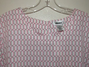 Liz Baker Women's 16 Top White & Pink Polyester Hexagon Lattice Print NWT Xl - Picture 1 of 6