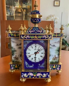 Vintage Cloisonne mechanische Tisch Uhr / Kaminuhr Emaille 20. Jahrhundert - Bild 1 von 5