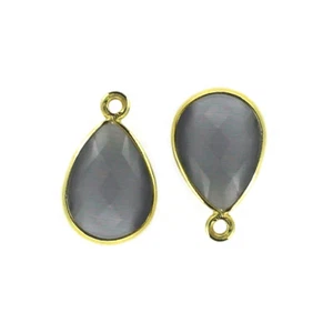 Colgante Bisel Piedras Preciosas-Enchapado en Oro-Gris Monalisa-Pequeña Lágrima-10x14mm (2 piezas) - Imagen 1 de 3