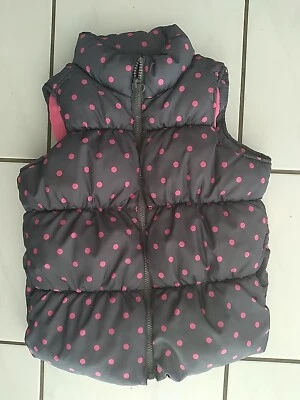 Colete acolchoado feminino tamanho 8/tamanho médio antigo cinza marinho e rosa quente bolinhas - Imagem 1 de 2