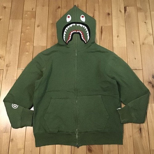 A BATHING APE (BAPE) 2005 2° Shark felpa con cappuccio full zip PONR BAPE una scimmia da bagno NIGO verde taglia M 2504TY