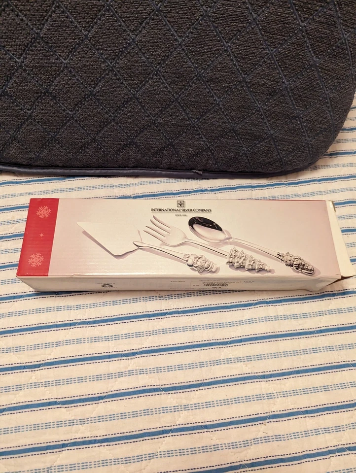 Christmas Holiday Design 3 Piece Silver Plated Flatware Serving Set New In Box - Image 1 of 2