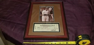 BABE RUTH YANKEES REPLICA  PHOTOGRAPH & BANK CHECK WOOD FRAME MATTED REPLIGRAPH - Picture 1 of 5