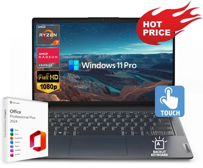 Lenovo IdeaPad Laptop 14" FHD Touch, AMD Ryzen 7 8GB RAM & 512GB SSD, Backlit KB - Image 1 of 4