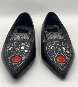 Seltsame kultige schwarze Damen-Slipper Sterne Mondphasen Sonne Goth-Leder Größe 9 - Bild 1 von 12