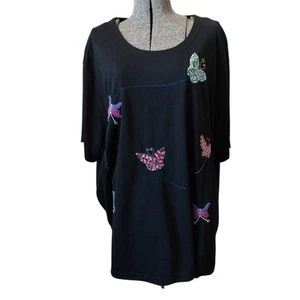 Quacker Factory 3X Jersey Knit Short Sleeve Sequins Butterflies Top Shirt Black - Picture 1 of 10