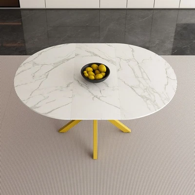 Extendable Round Dining Table with Carbon Steel Base for 4-6 People - Image 1 of 4