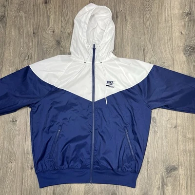 Nike Windrunner Woven Linen Full Zip Jacket Size Medium Mens Blue White $110 - Image 1 of 4