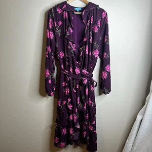 Draper James RSVP lila Frühling Blumen Rüschen Langarm Wickelkleid XL feminin - Bild 1 von 3