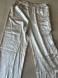 ZARA TAN/CHAMPAGNE 100% SILK ELASTIC WAISTBAND FLOWY PANTS SZ L - Picture 1 of 12