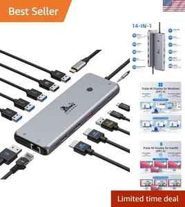 13-Port USB C Hub: Triple Display Setup mit Gigabit Ethernet & schneller Übertragung - Bild 1 von 11