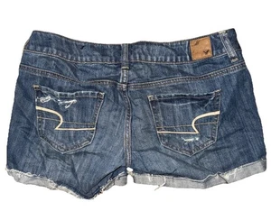 Y2K AMERICAN EAGLE Jean Shorts size 4 Low Rise Distressed Classic - Picture 1 of 6