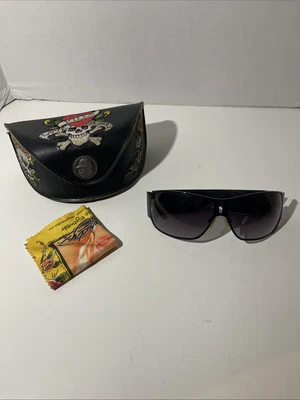 VTG Y2K Ed Hardy Skulls Hearts Roses Crystal Sunglasses & Case Tattoo EHS012 - Изображение 1 из 4