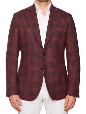 Chaqueta SARTORIA PARTENOPEA Borgoña Príncipe de Gales Lana Sin Forro EU 52 NUEVA US 42 Foto 1 de 4