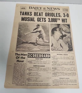 VTG May14 1958 New York Daily News Stan Musials 3000th Hit Original Newspaper - Picture 1 of 4