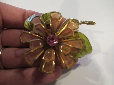 Broche flor vidrio vertido vintage Plique a Jour Foto 1 de 3