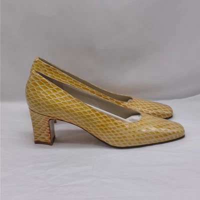 Rangoni Firenze Minx Beige Embossed Leather Block Heel Pumps 8 AAA Narrow Italy - Image 1 of 4