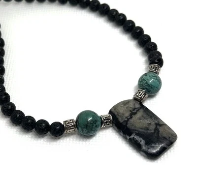 Men’s Style Turquoise Gemstone Lava Rock Marble Stone Pendant Men Necklace New - Изображение 1 из 3